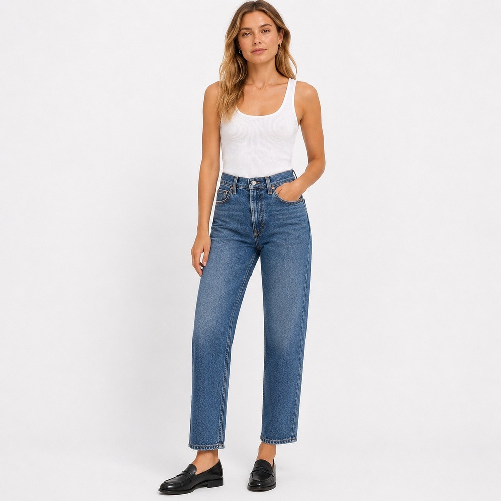 Levi's Ribcage Straight Ankle Jeans Womens 28 Blue High Rise Button Fly Denim
